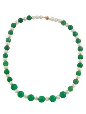 14K Cultured Pearl & Dyed Quartzite Graduated Beaded Necklace